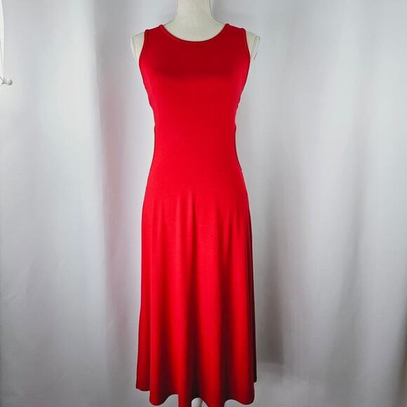 Red Side Cutout Sleeveless Jesey Midi Dress Women's Size L NWT - Picture 2 of 12